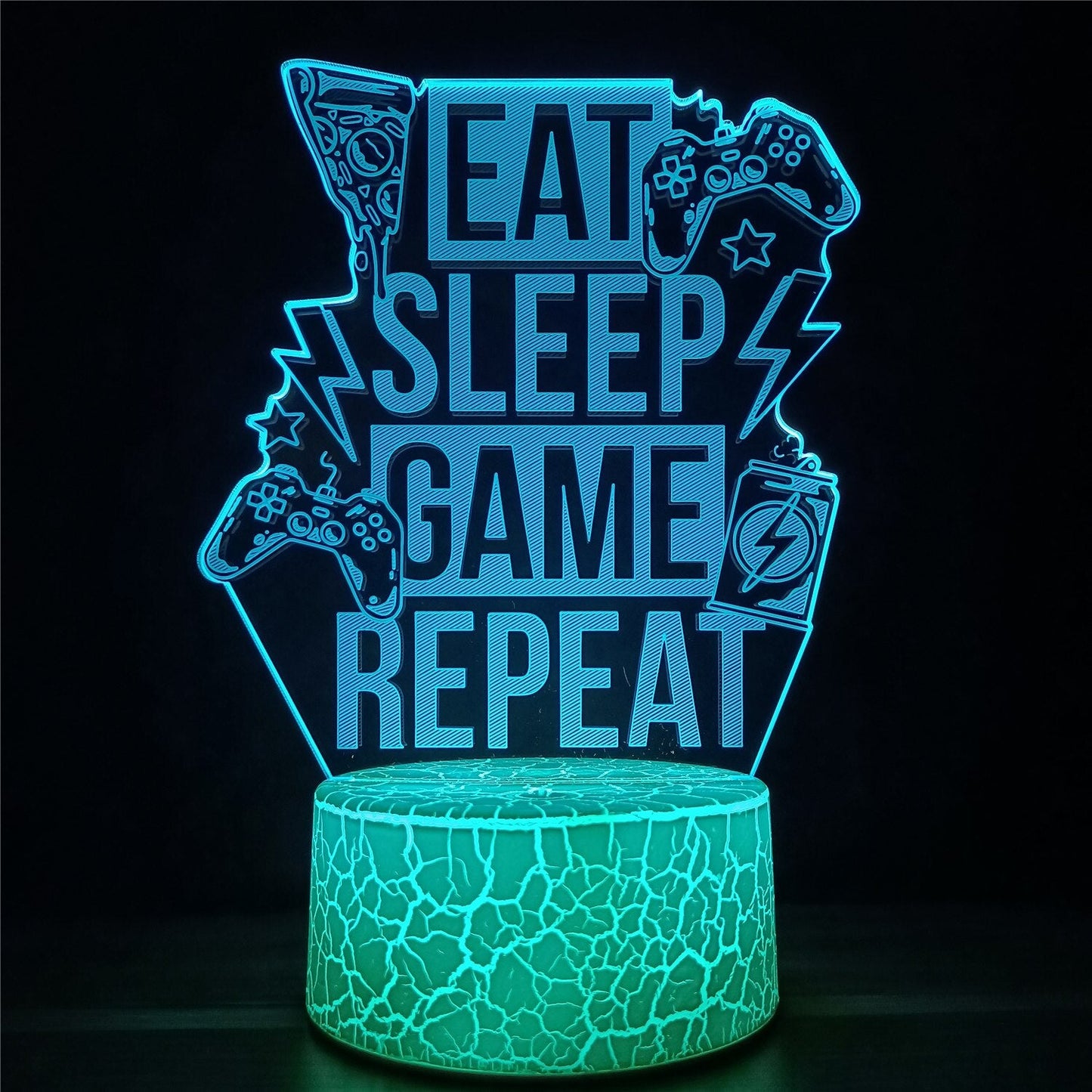 3D Kristall Gamer Lampa med Fjärrkontroll – 16 Färger & Uppladdningsbar