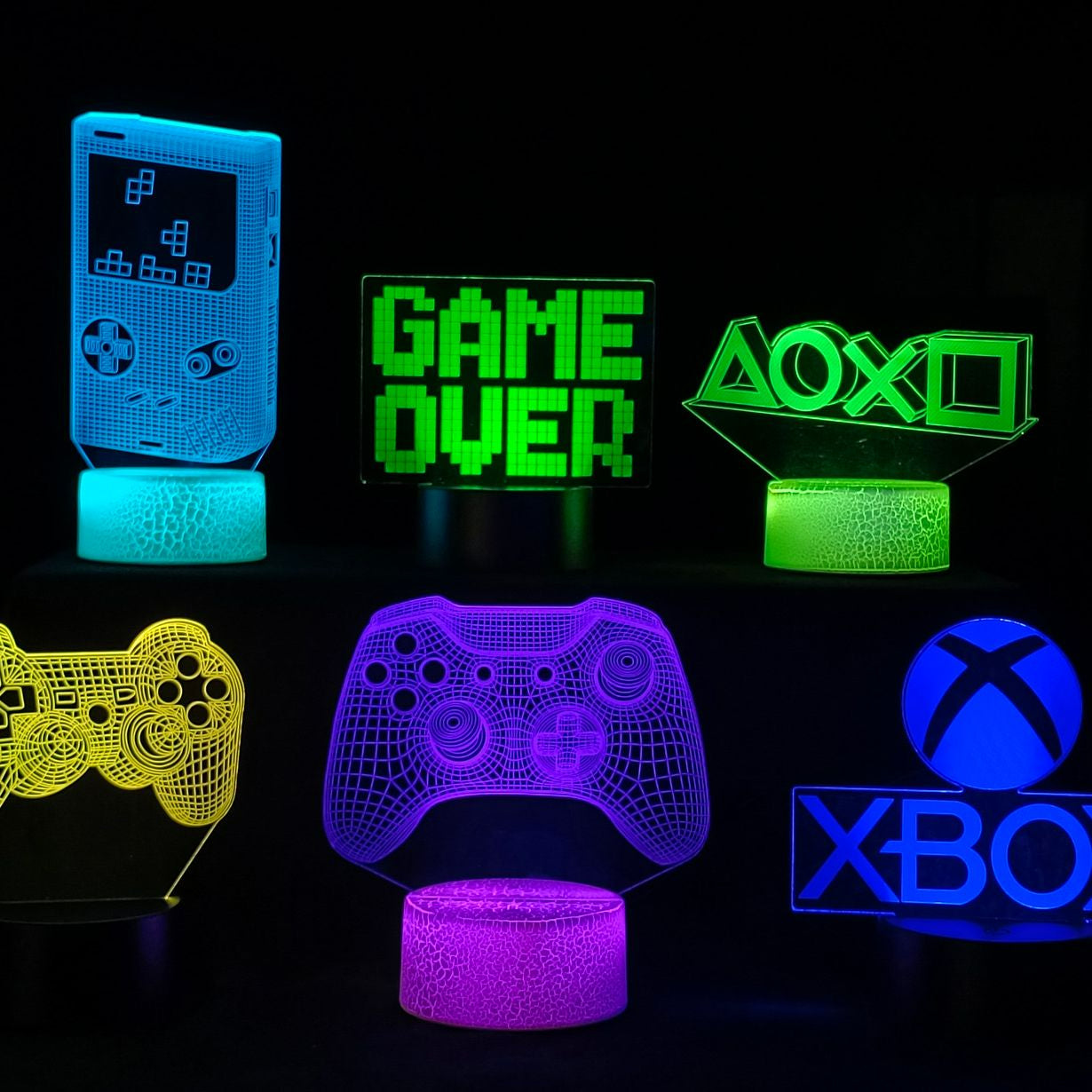 3D Kristall Gamer Lampa med Fjärrkontroll – 16 Färger & Uppladdningsbar