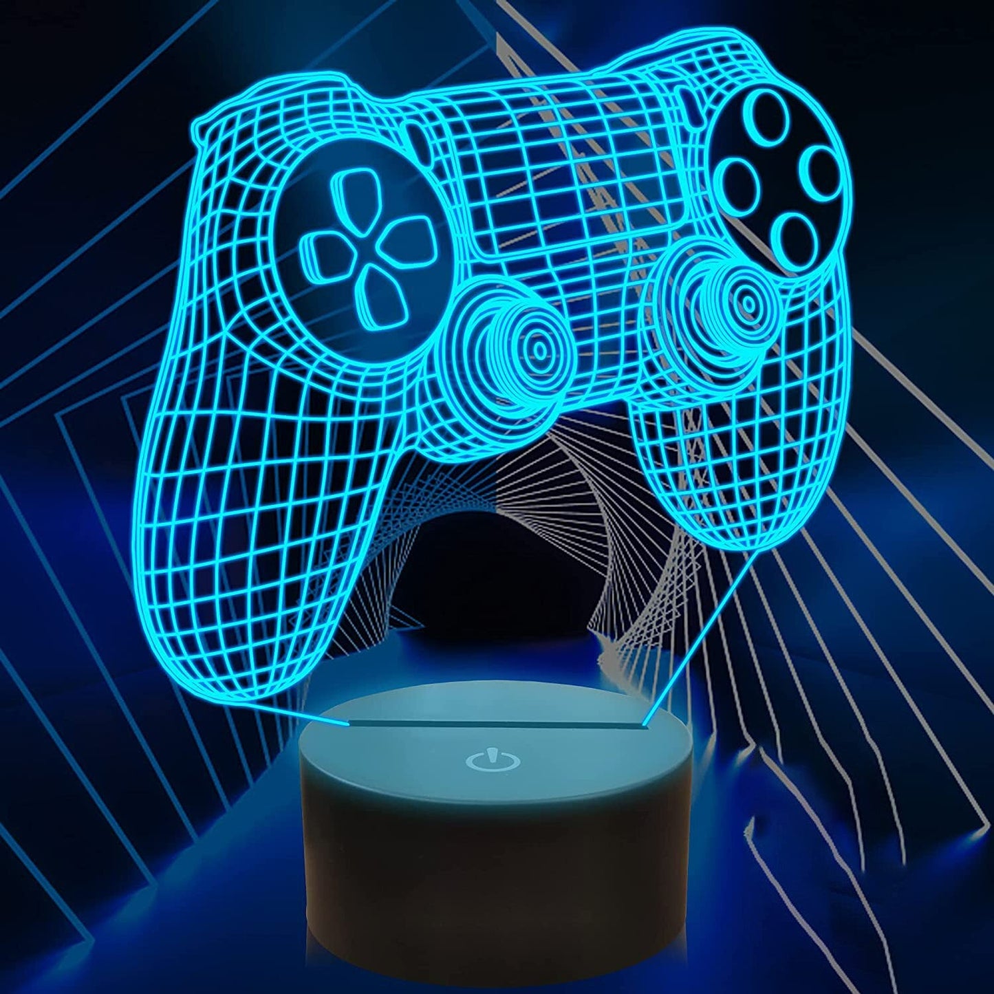 3D Kristall Gamer Lampa med Fjärrkontroll – 16 Färger & Uppladdningsbar