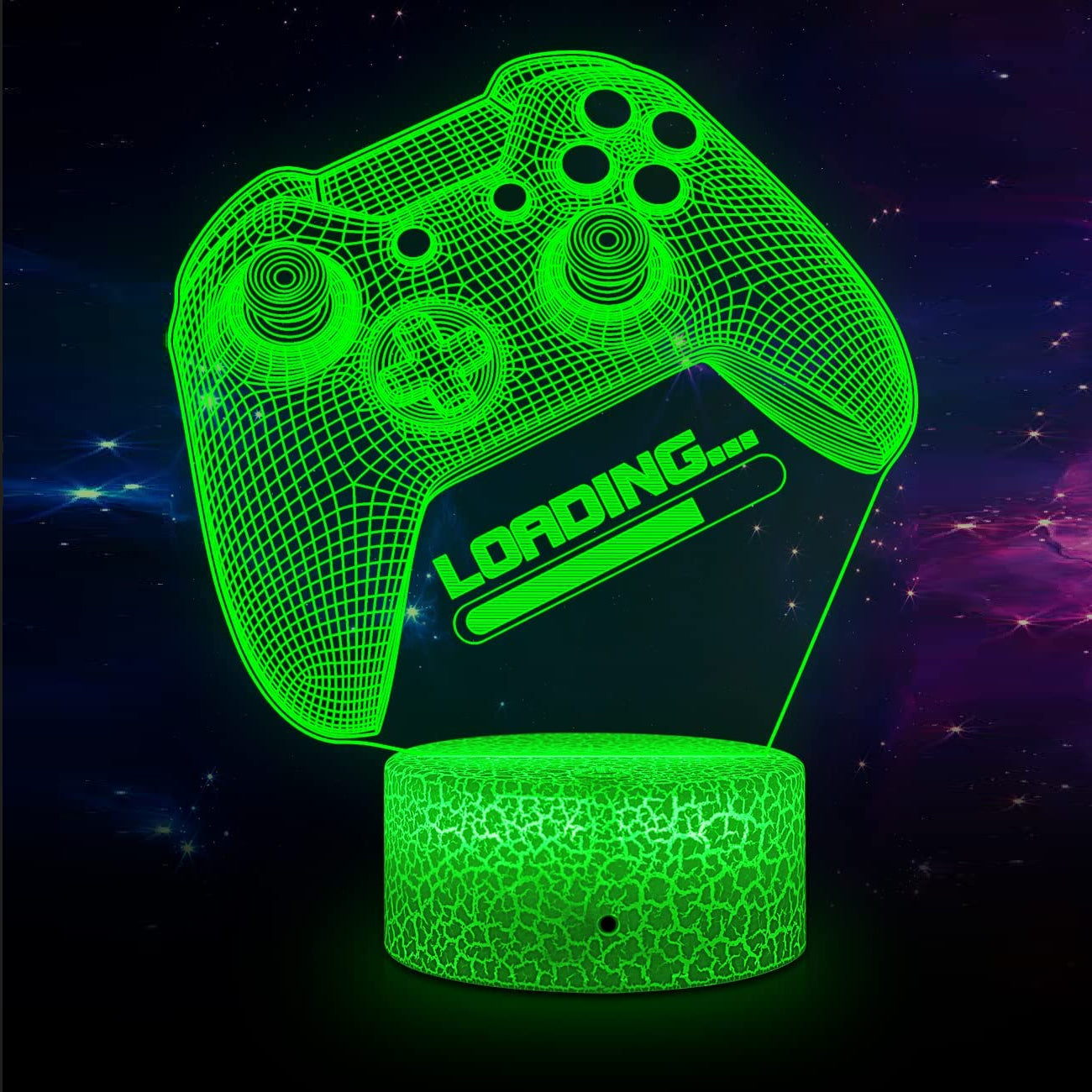 3D Kristall Gamer Lampa med Fjärrkontroll – 16 Färger & Uppladdningsbar