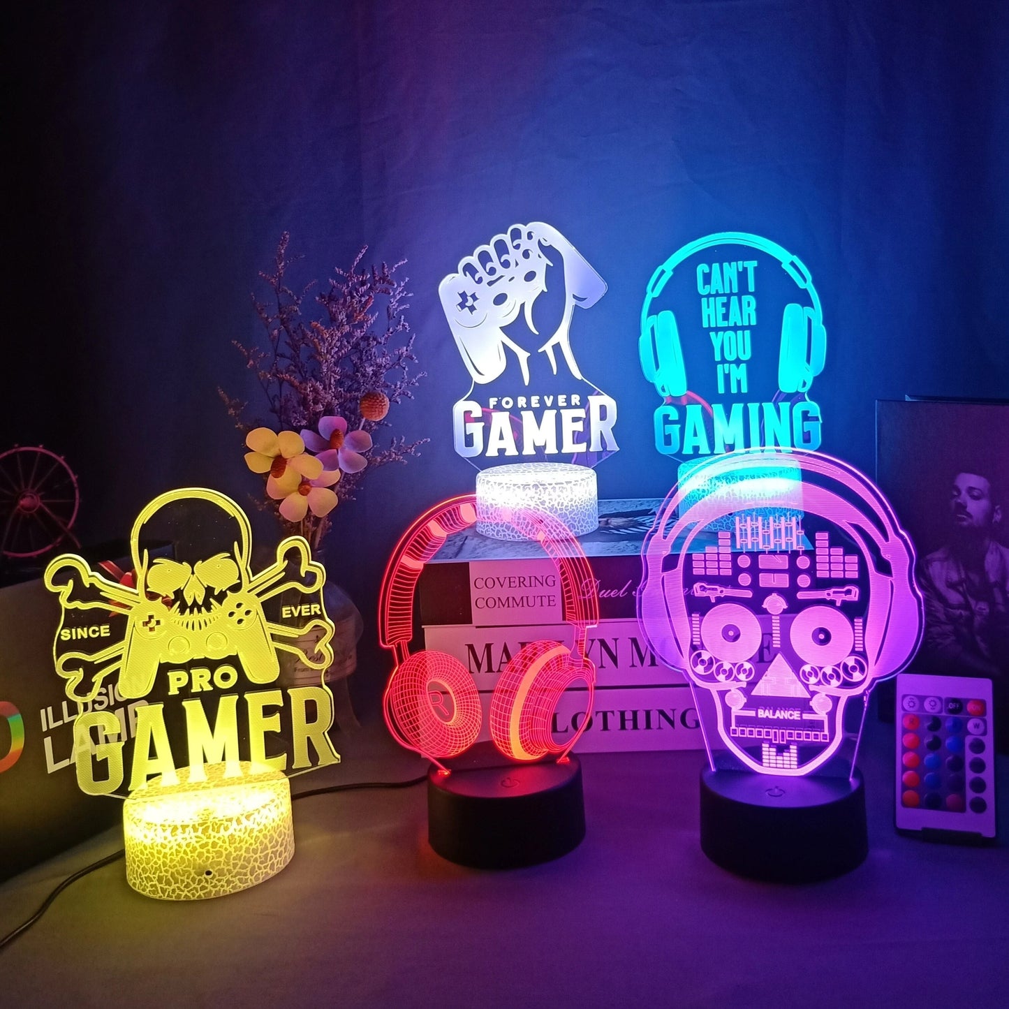 3D Kristall Gamer Lampa med Fjärrkontroll – 16 Färger & Uppladdningsbar