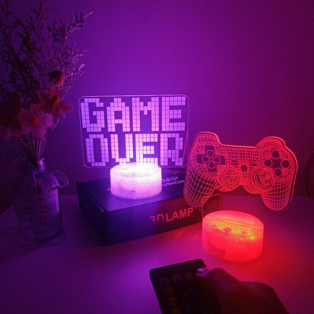 3D Kristall Gamer Lampa med Fjärrkontroll – 16 Färger & Uppladdningsbar