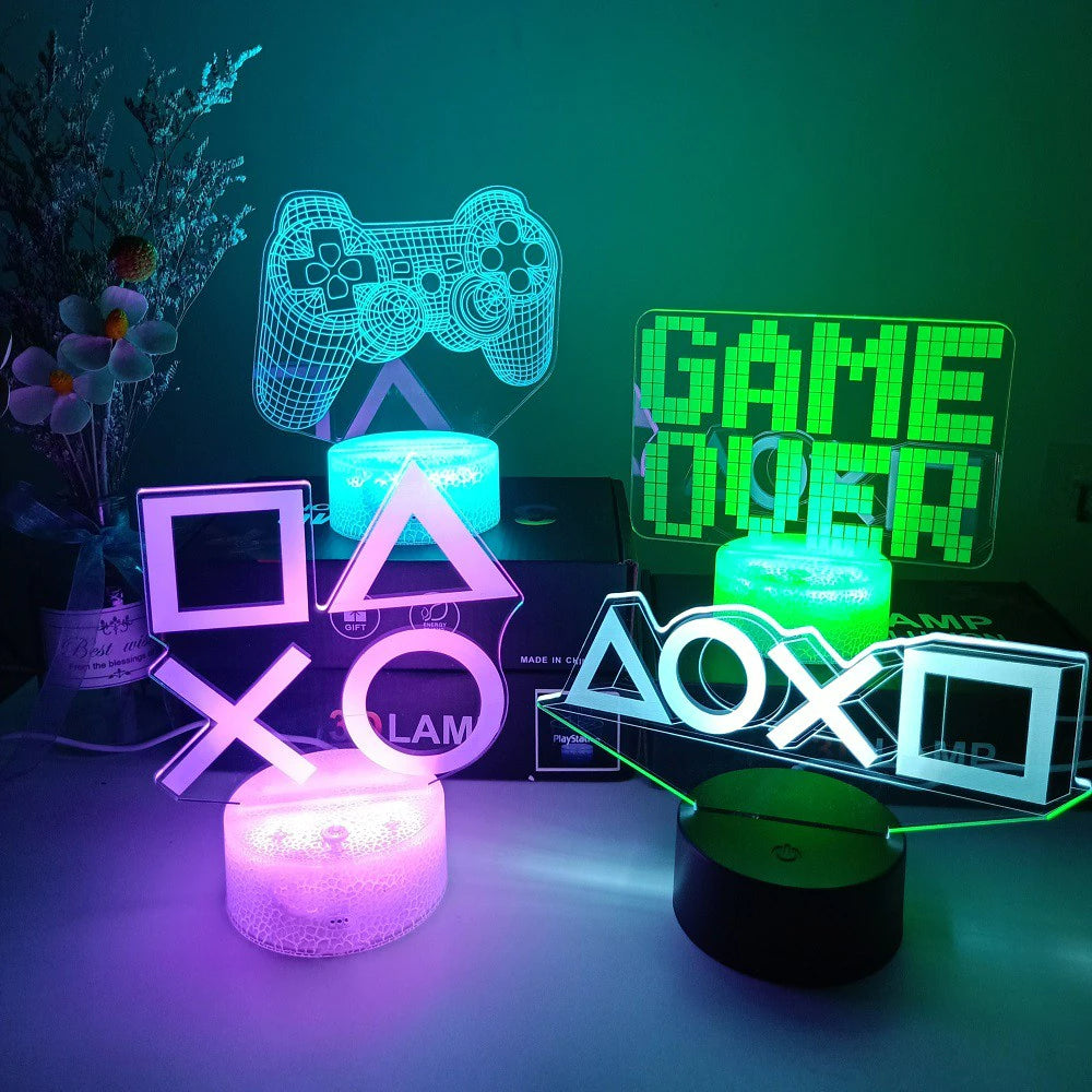 3D Kristall Gamer Lampa med Fjärrkontroll – 16 Färger & Uppladdningsbar