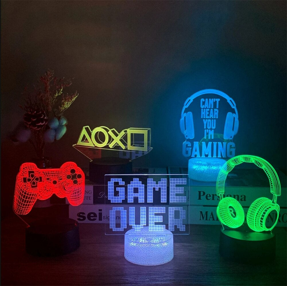 3D Kristall Gamer Lampa med Fjärrkontroll – 16 Färger & Uppladdningsbar