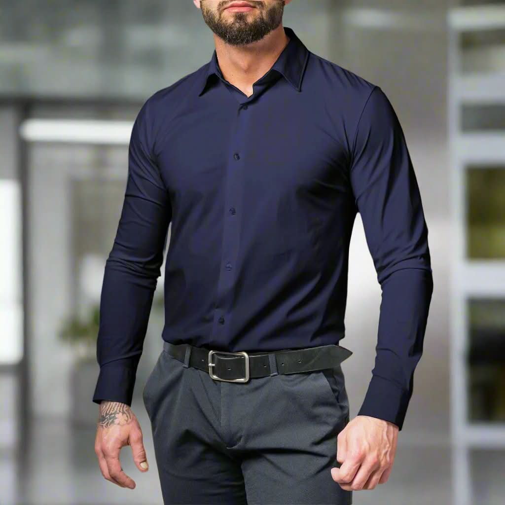 Svart stretchskjorta för herr – Slim fit, skrynkelfri & bekväm