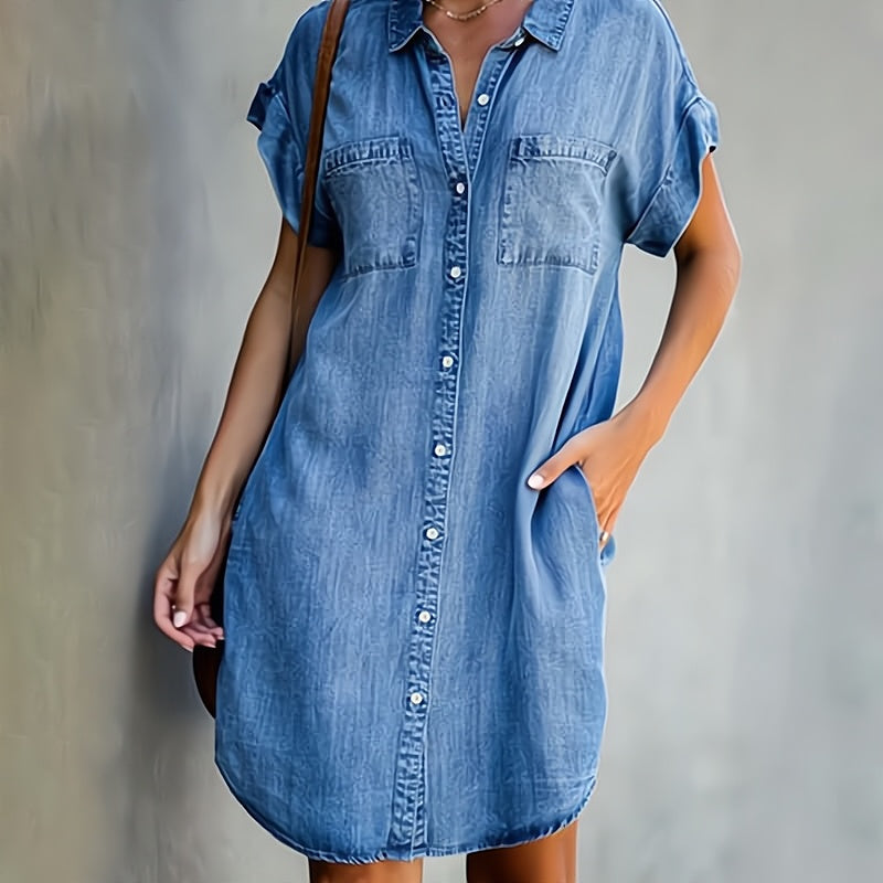 Klassisk jeansskjortklänning för kvinnor – Ledig, bekväm och trendig sommarklänning