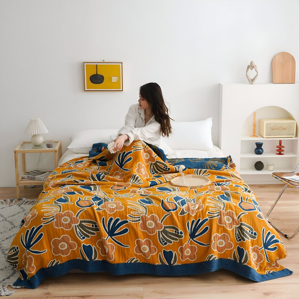 Bohem Plaid Fleecefilt – 100% Bomull i Boho Stil med Geometriskt Mönster för Säng & Soffa