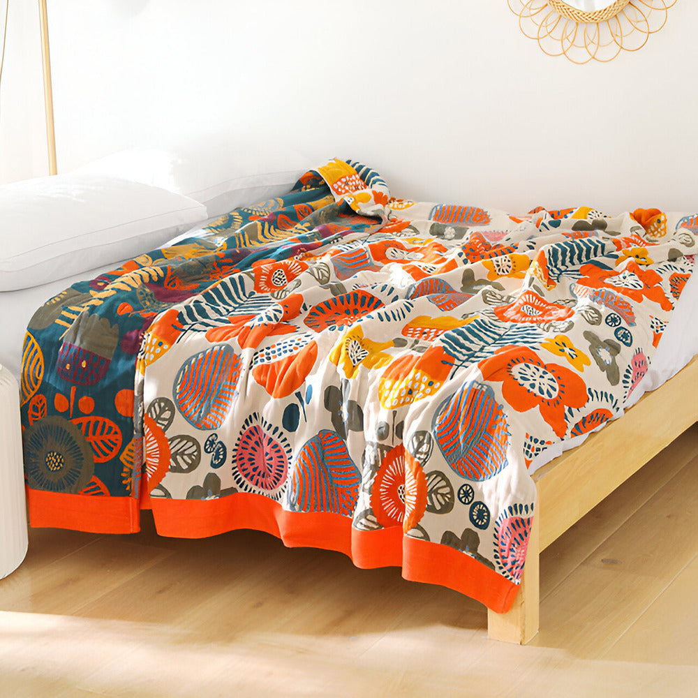 Bohem Plaid Fleecefilt – 100% Bomull i Boho Stil med Geometriskt Mönster för Säng & Soffa