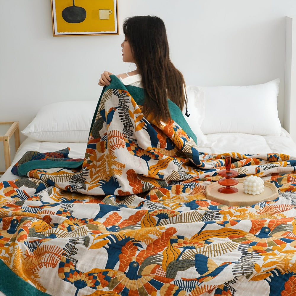 Bohem Plaid Fleecefilt – 100% Bomull i Boho Stil med Geometriskt Mönster för Säng & Soffa