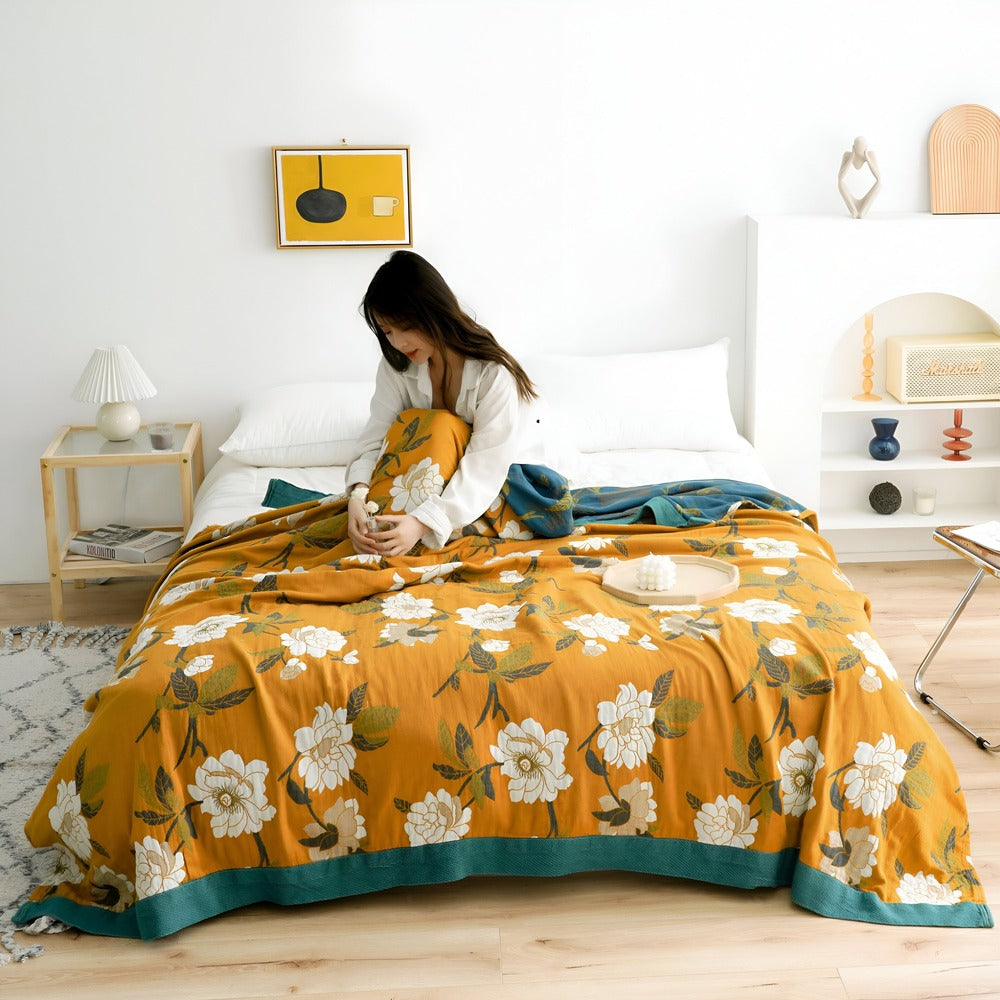 Bohem Plaid Fleecefilt – 100% Bomull i Boho Stil med Geometriskt Mönster för Säng & Soffa