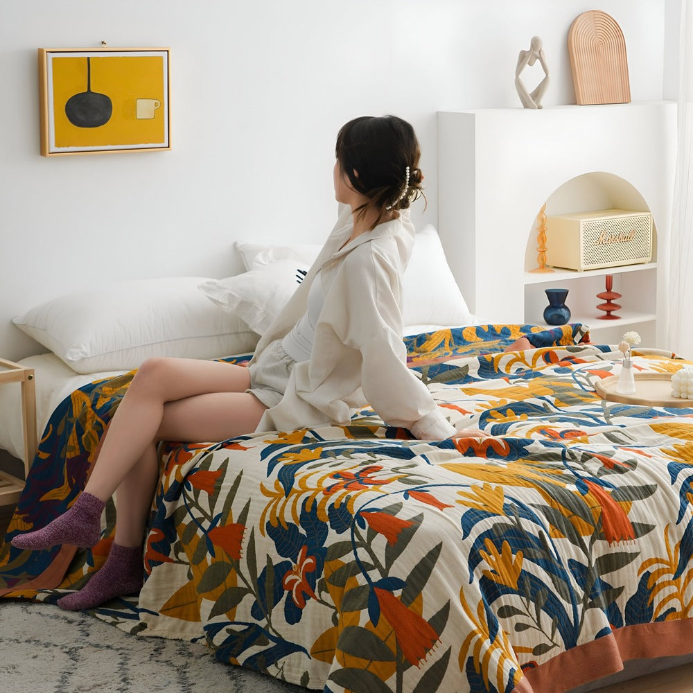 Bohem Plaid Fleecefilt – 100% Bomull i Boho Stil med Geometriskt Mönster för Säng & Soffa