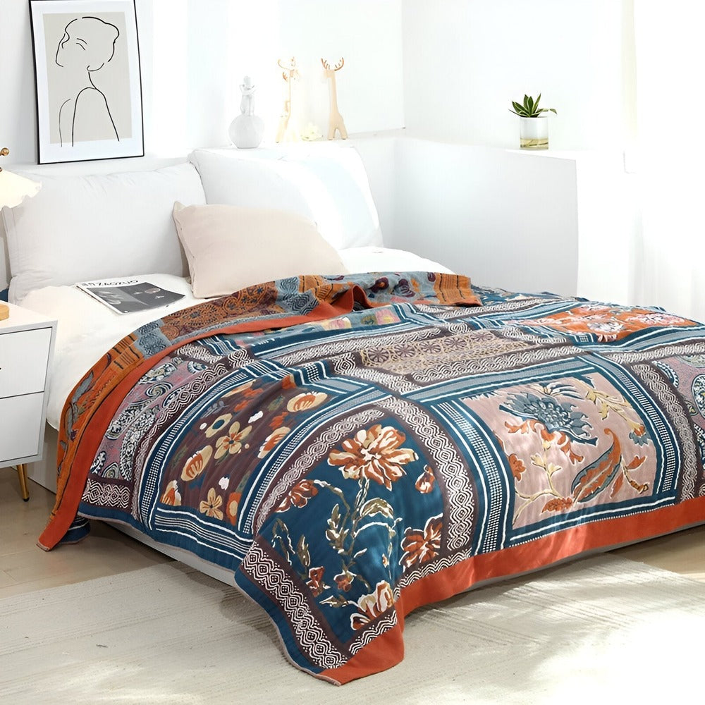 Bohem Plaid Fleecefilt – 100% Bomull i Boho Stil med Geometriskt Mönster för Säng & Soffa