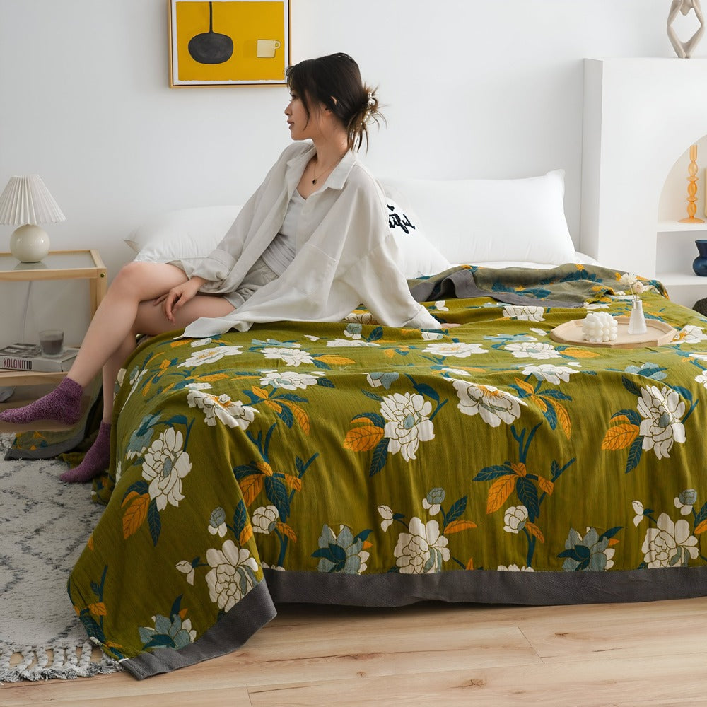 Bohem Plaid Fleecefilt – 100% Bomull i Boho Stil med Geometriskt Mönster för Säng & Soffa