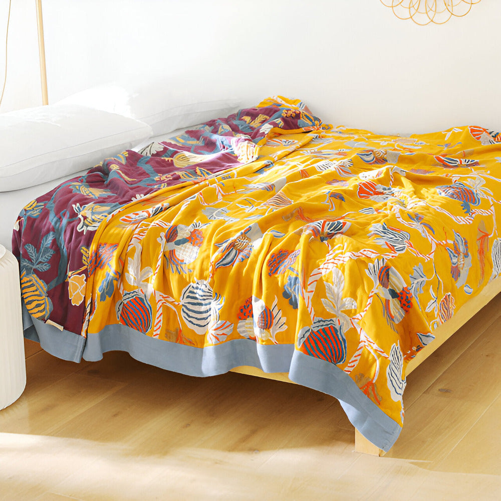 Bohem Plaid Fleecefilt – 100% Bomull i Boho Stil med Geometriskt Mönster för Säng & Soffa