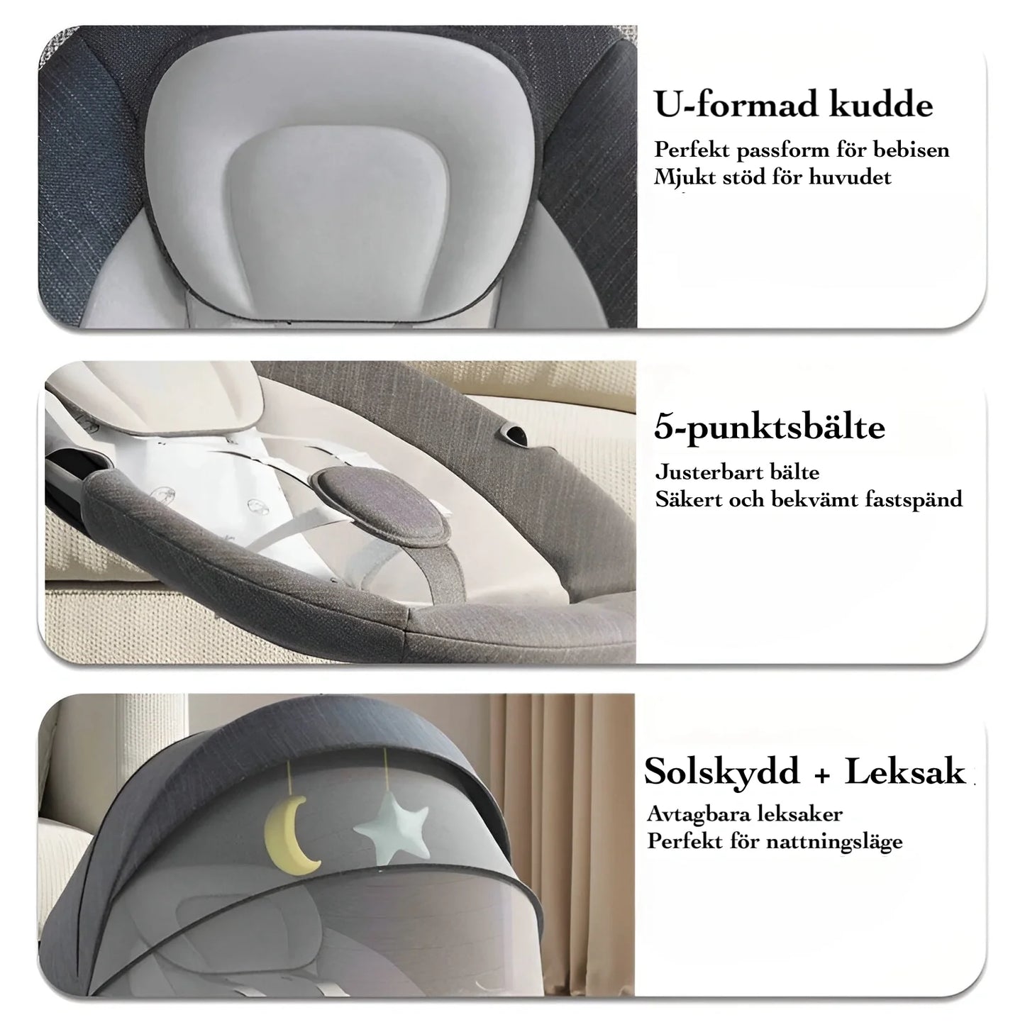Babygunga Elektrisk by LV – Bluetooth Gunga med App & Fjärrkontroll, Ergonomisk Spädbarnsgunga 0–9 Mån, Rosa/Grå