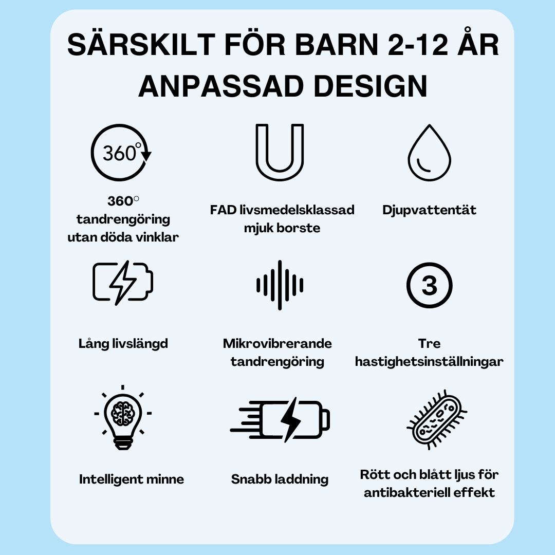 Elektrisk Barn Tandborste – 360° Rengöring & Trådlös Laddning