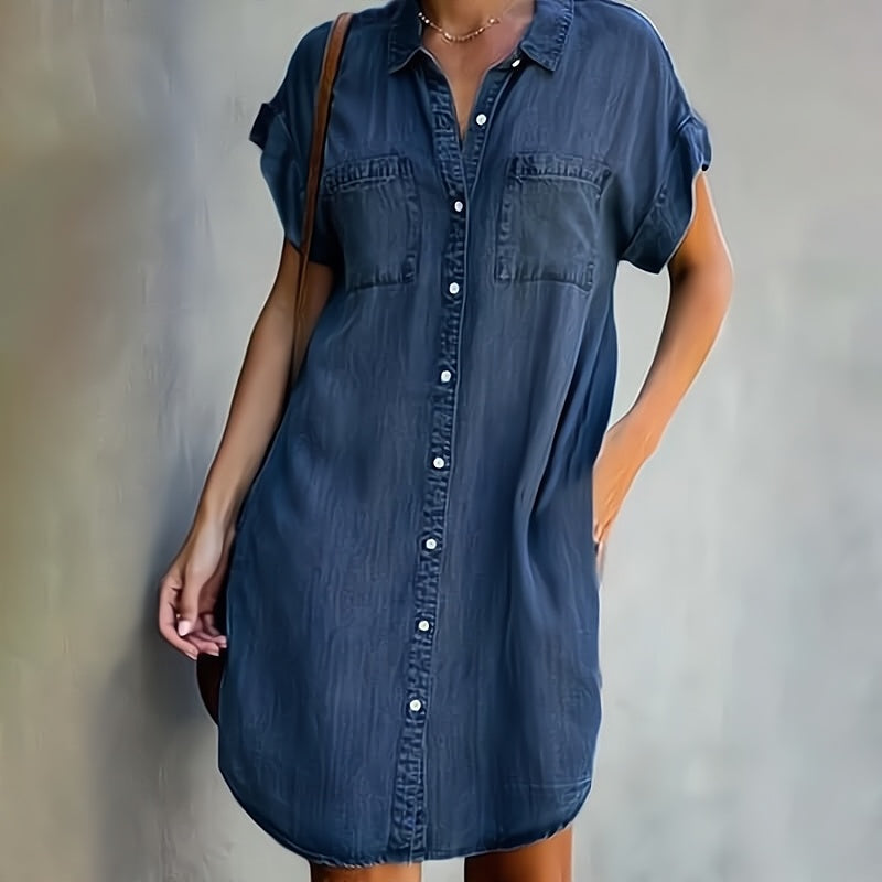 Klassisk jeansskjortklänning för kvinnor – Ledig, bekväm och trendig sommarklänning