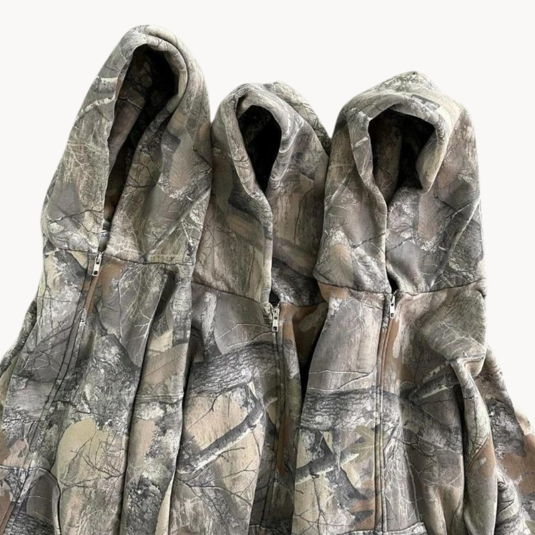 Oversized camo-hoodie med huva – herr – skogsmönster
