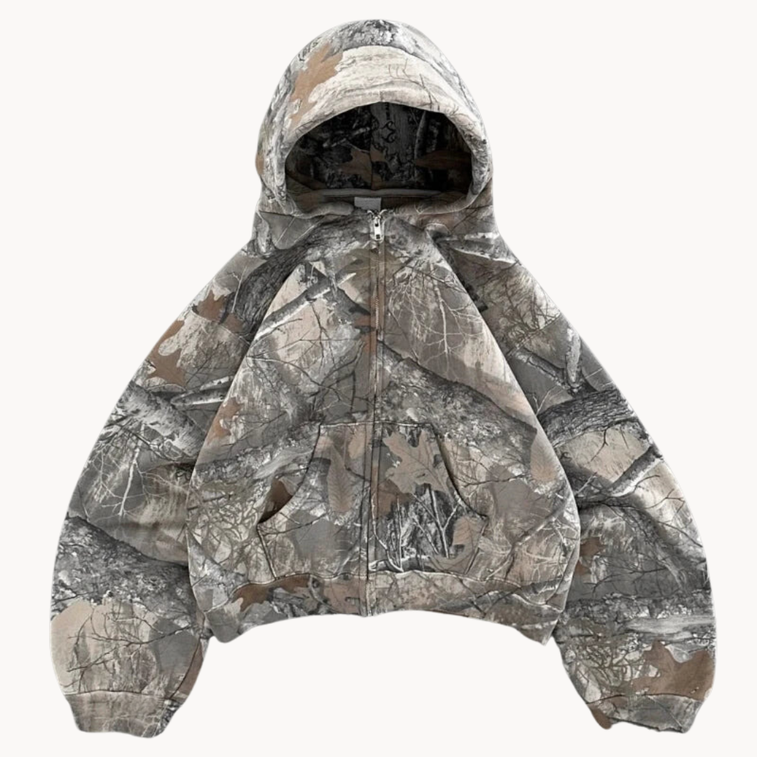 Oversized camo-hoodie med huva – herr – skogsmönster