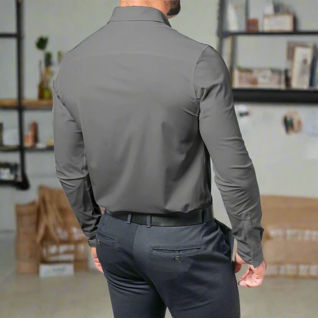 Svart stretchskjorta för herr – Slim fit, skrynkelfri & bekväm