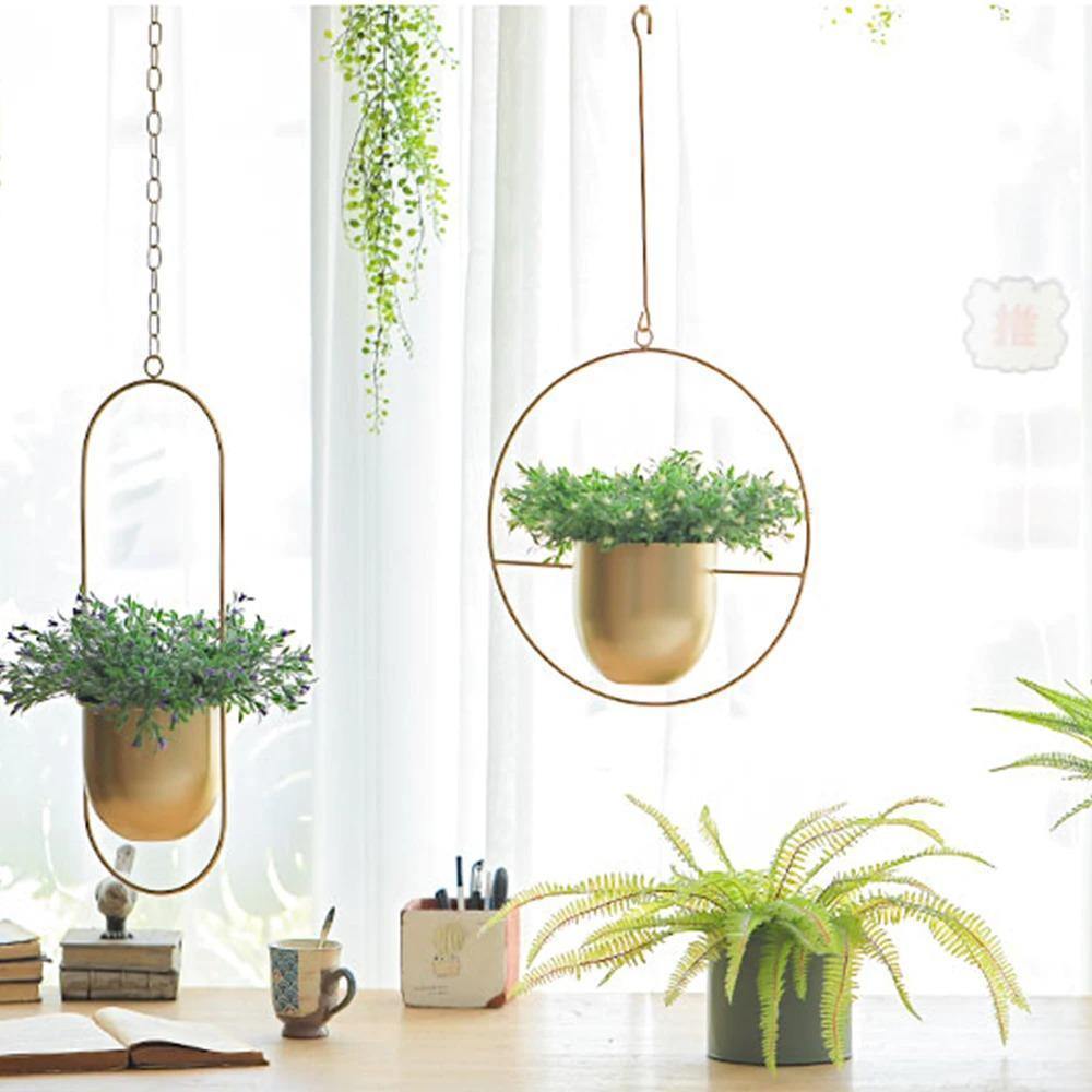 Halo Metal Hanging Planter – Elegant Hängande Kruka i Guld för Inomhus & Utomhusbruk