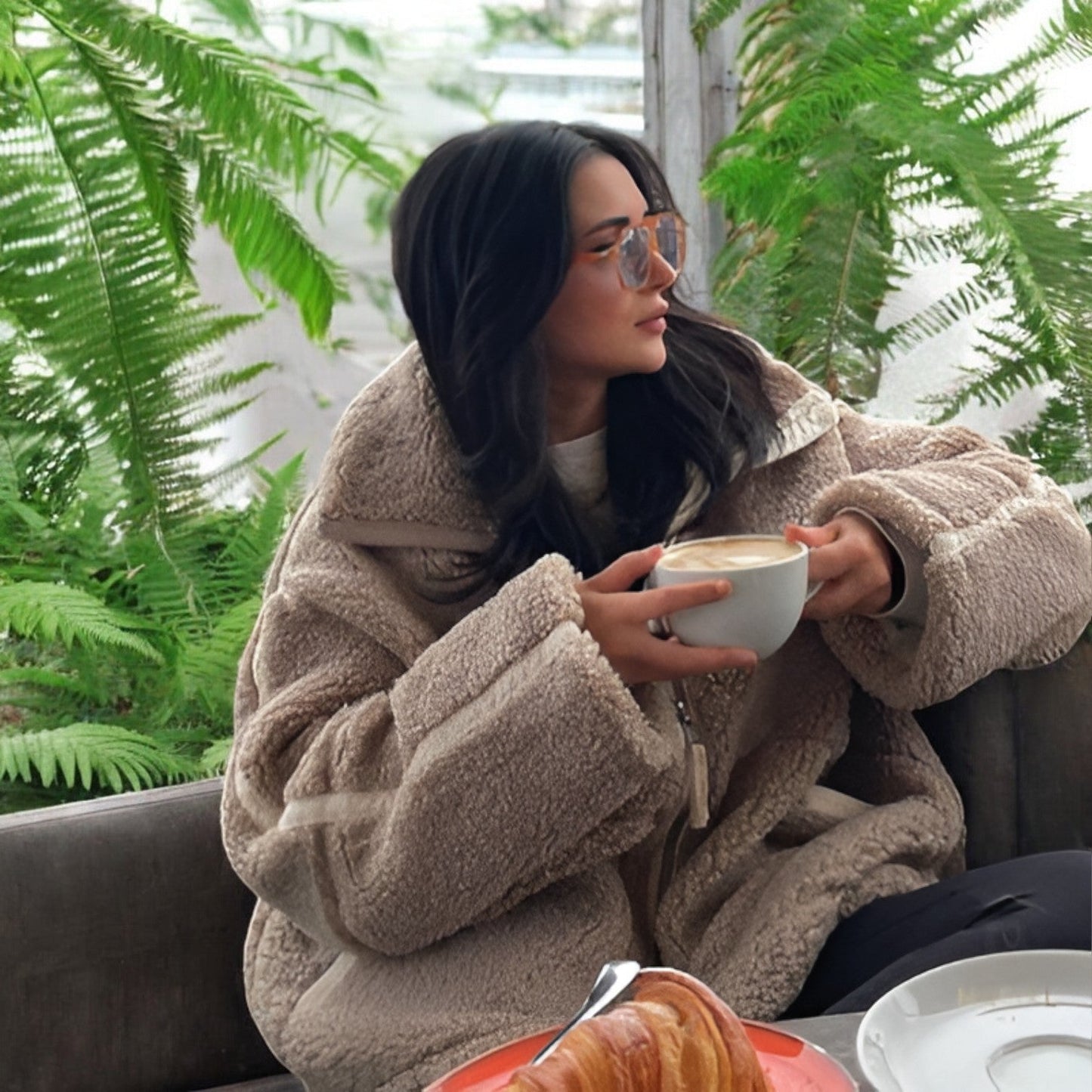 Oversized teddyjacka med dragkedja – Varm och trendig fleece i crèmevit nyans