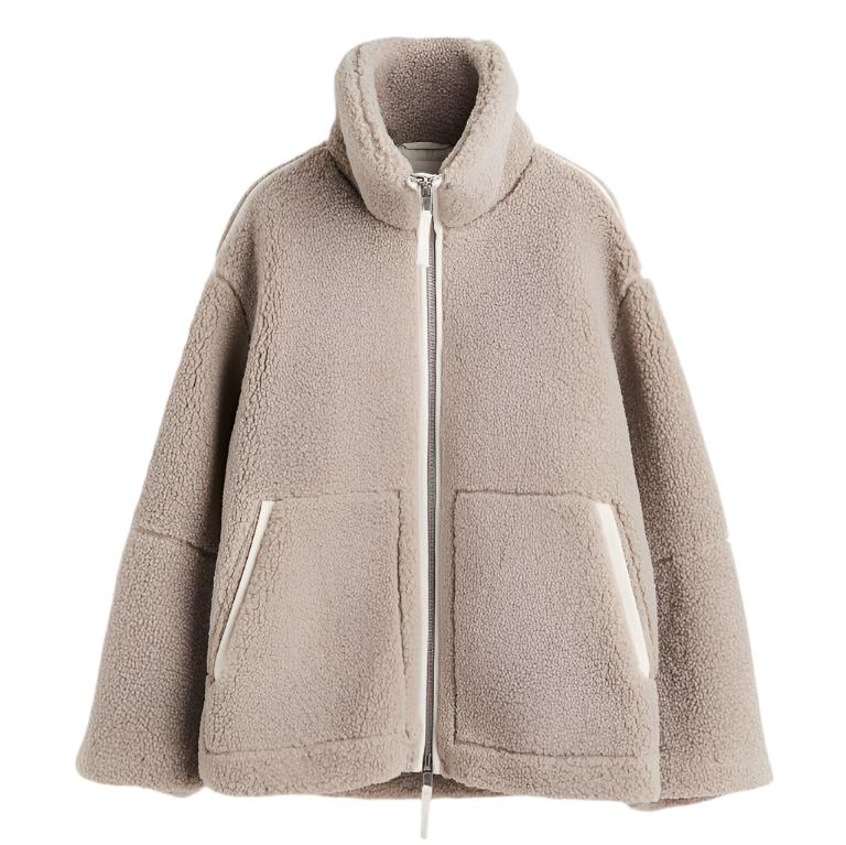 Oversized teddyjacka med dragkedja – Varm och trendig fleece i crèmevit nyans