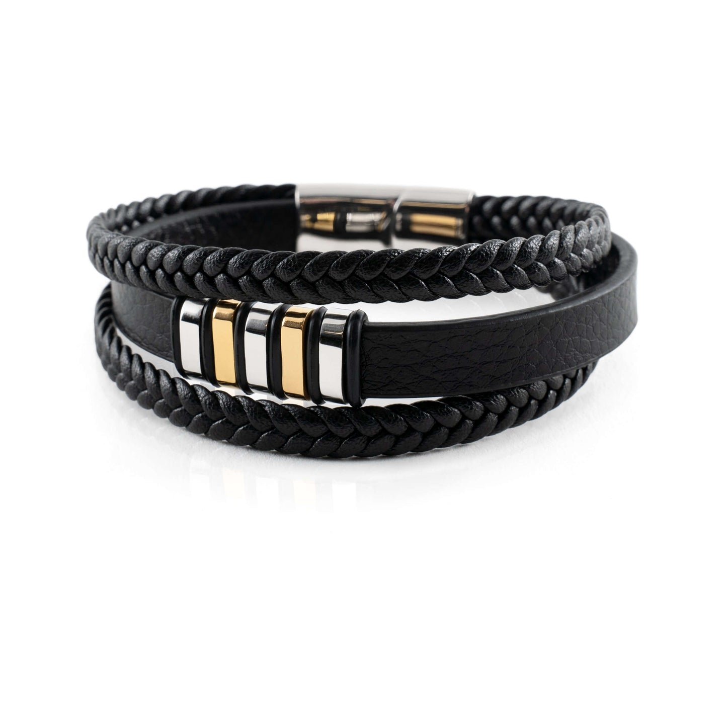 Elegant flätat läderarmband för män – Rostfritt stål, magnetiskt spänne