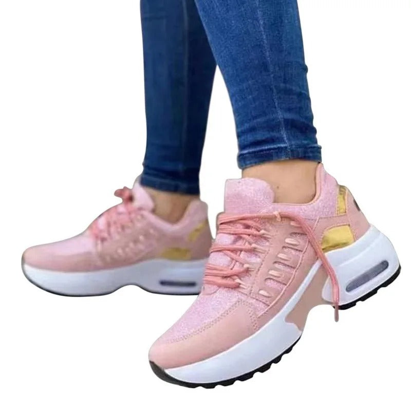 Lätta och stötdämpande sportskor för kvinnor – Grå sneakers med luftkudde och andningsbart mesh