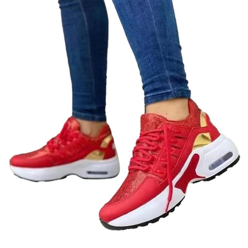Lätta och stötdämpande sportskor för kvinnor – Grå sneakers med luftkudde och andningsbart mesh