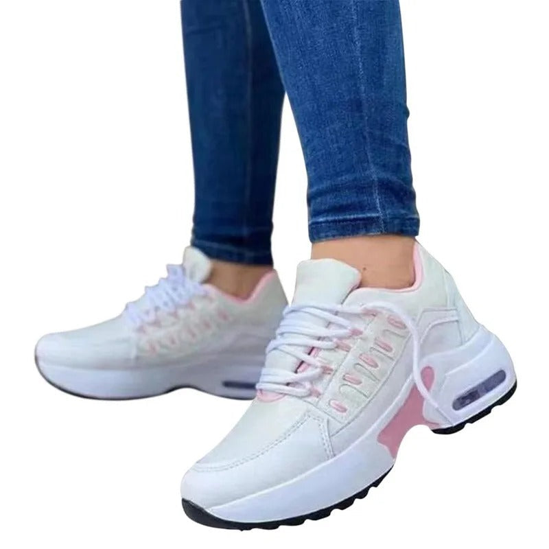 Lätta och stötdämpande sportskor för kvinnor – Grå sneakers med luftkudde och andningsbart mesh