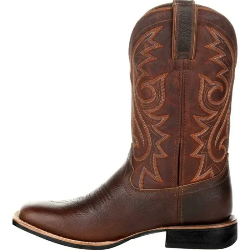 Klassiska cowboyboots för män – Handgjorda bruna läderstövlar med westernbrodyr