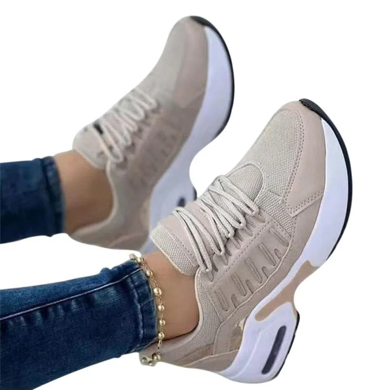 Lätta och stötdämpande sportskor för kvinnor – Grå sneakers med luftkudde och andningsbart mesh