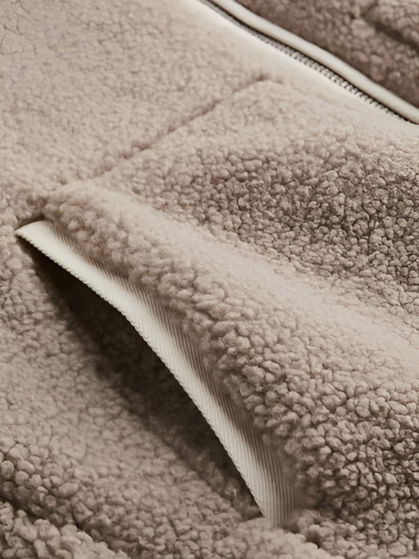 Oversized teddyjacka med dragkedja – Varm och trendig fleece i crèmevit nyans