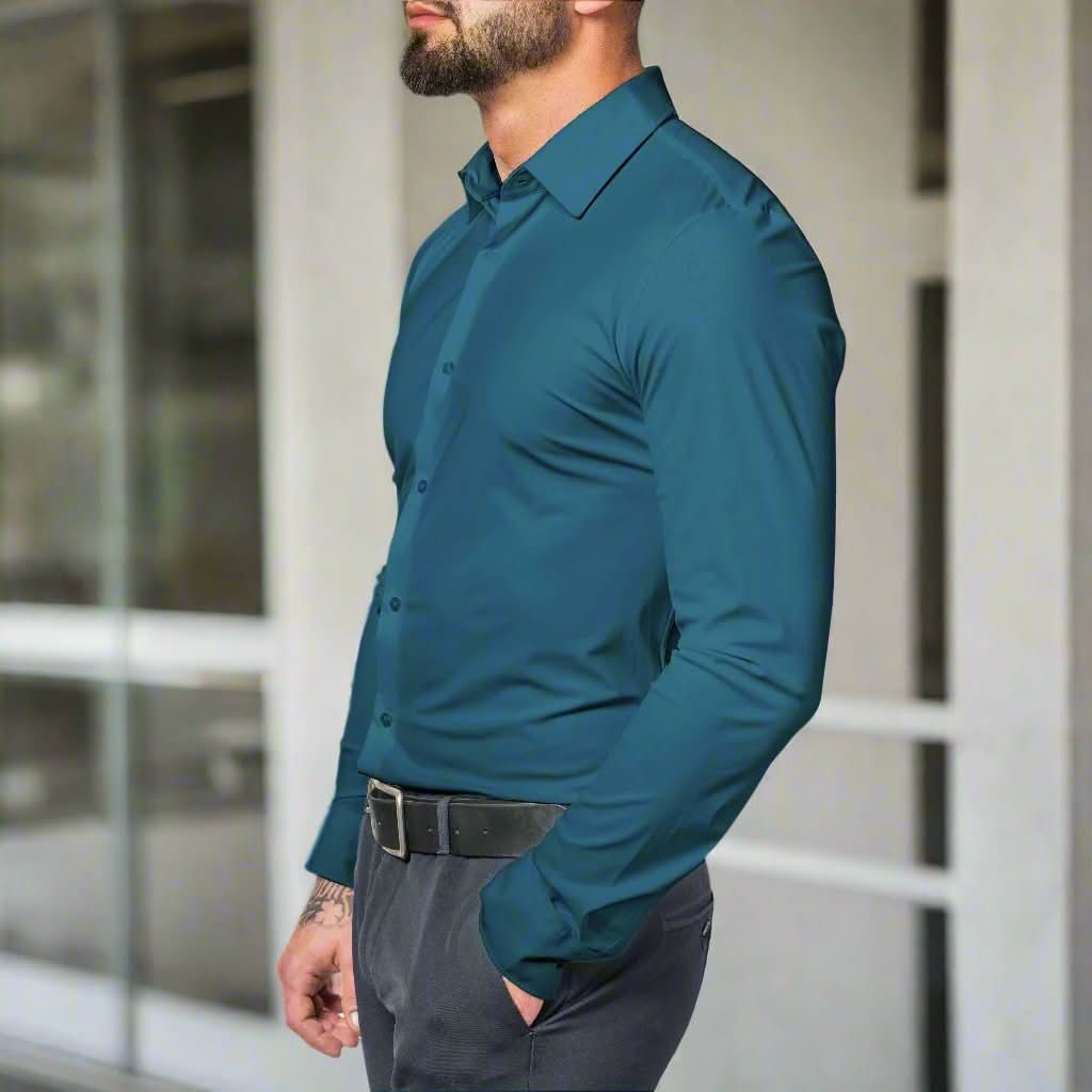 Svart stretchskjorta för herr – Slim fit, skrynkelfri & bekväm