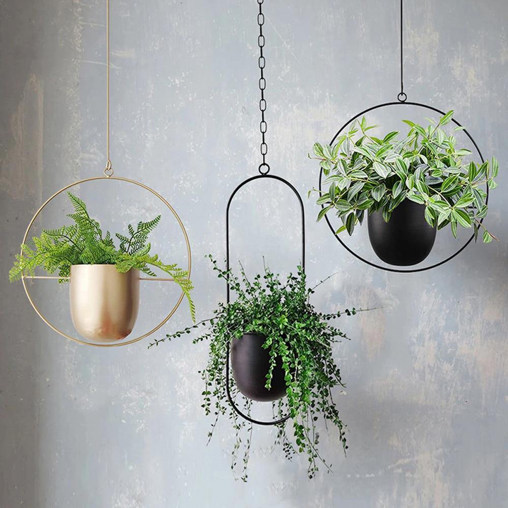 Halo Metal Hanging Planter – Elegant Hängande Kruka i Guld för Inomhus & Utomhusbruk