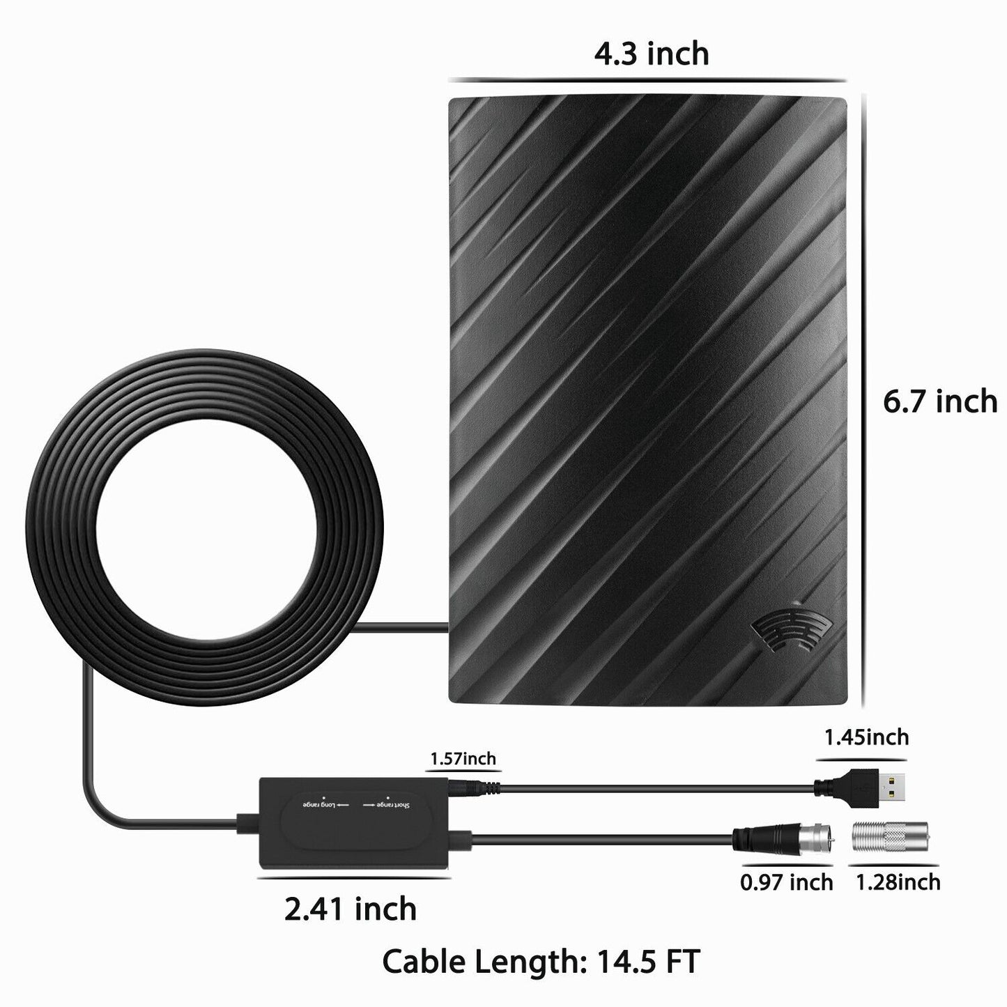 Långdistans HDTV Antenn för Inomhusbruk – 600 Miles Räckvidd, 4K/1080P-kompatibel med 5m Koaxialkabel