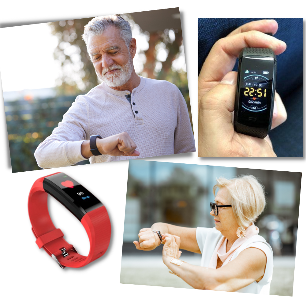 Senior Smartwatch – Enkel Hälsoklocka för Äldre - USB-laddning - Hälsoövervakning & Stegräknare