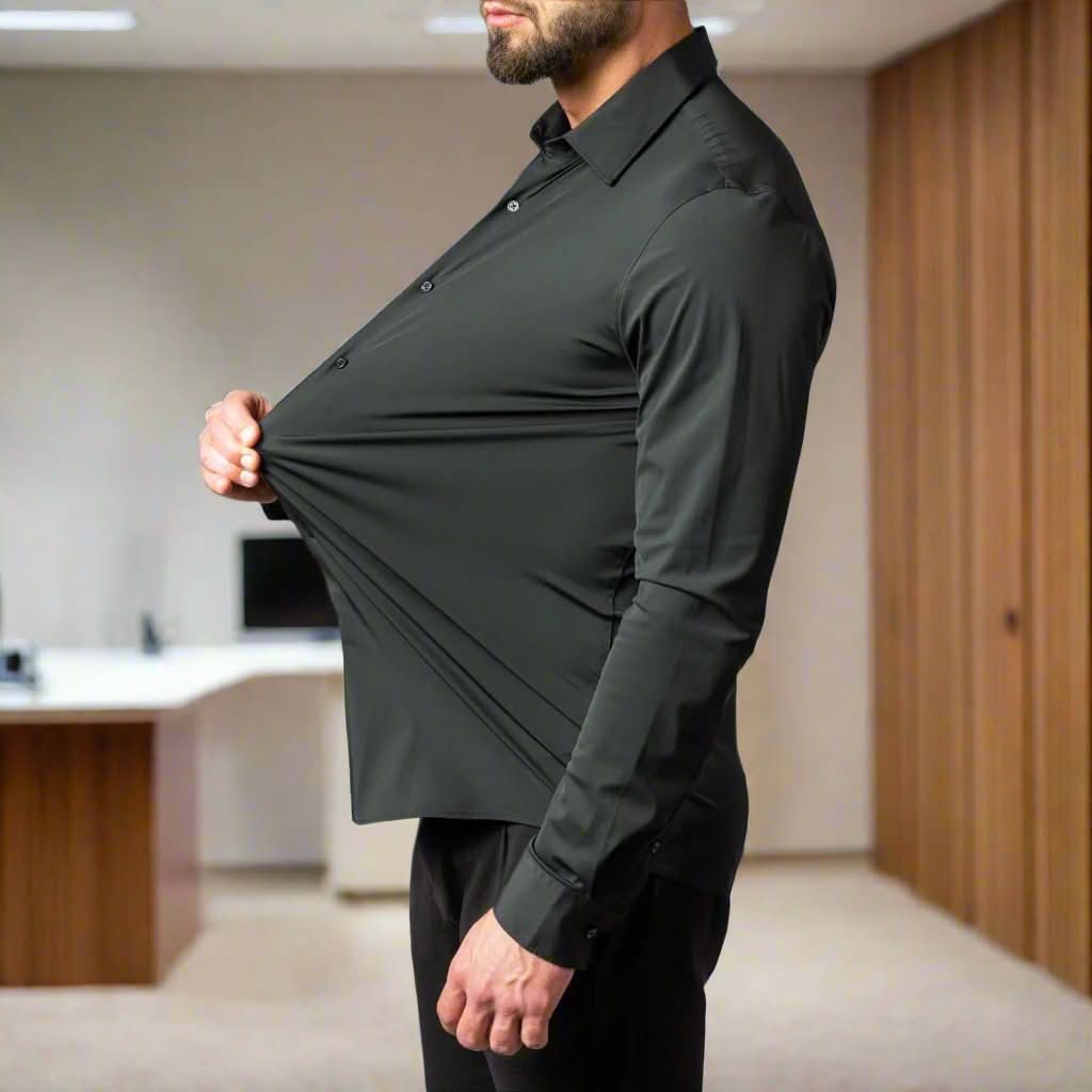 Svart stretchskjorta för herr – Slim fit, skrynkelfri & bekväm