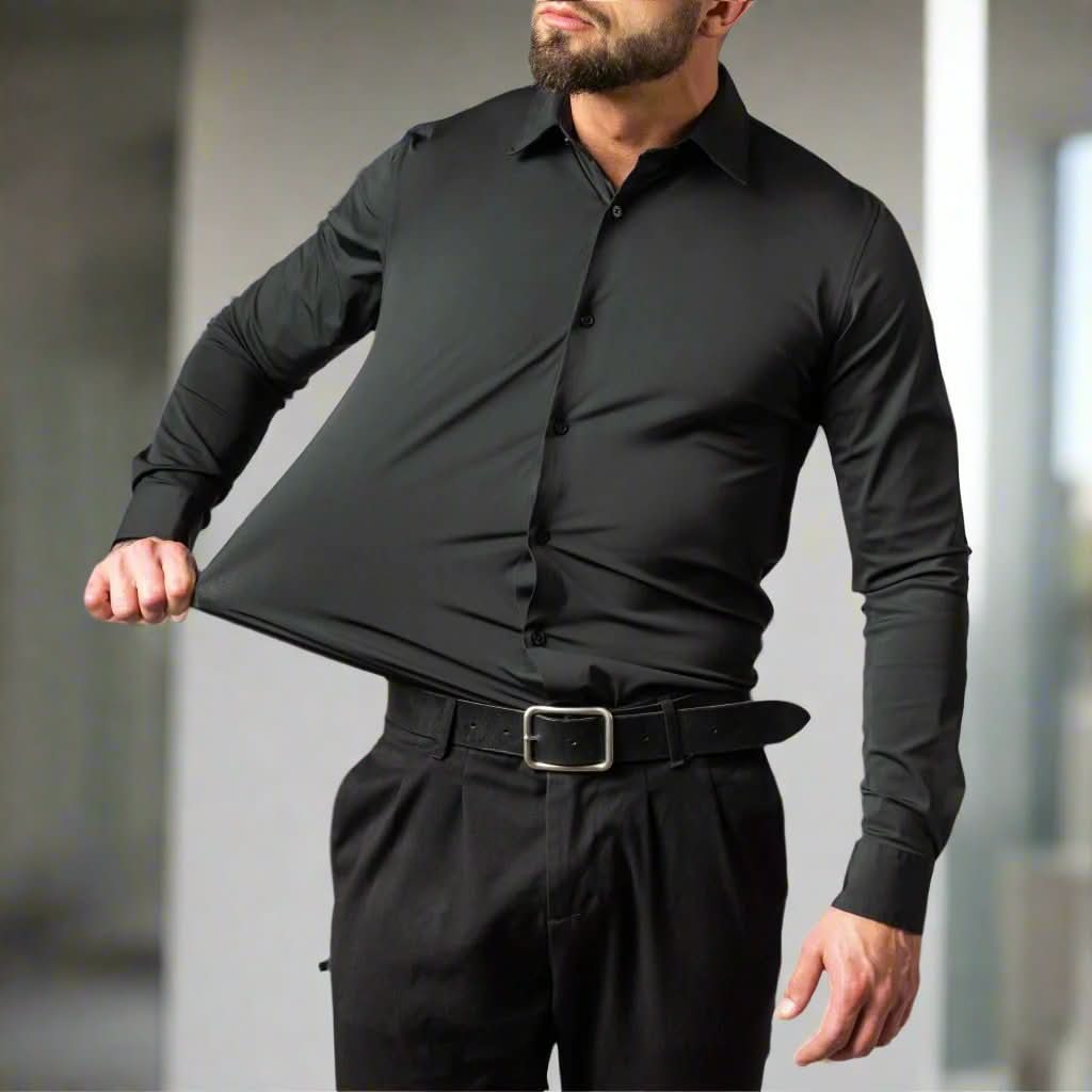 Svart stretchskjorta för herr – Slim fit, skrynkelfri & bekväm