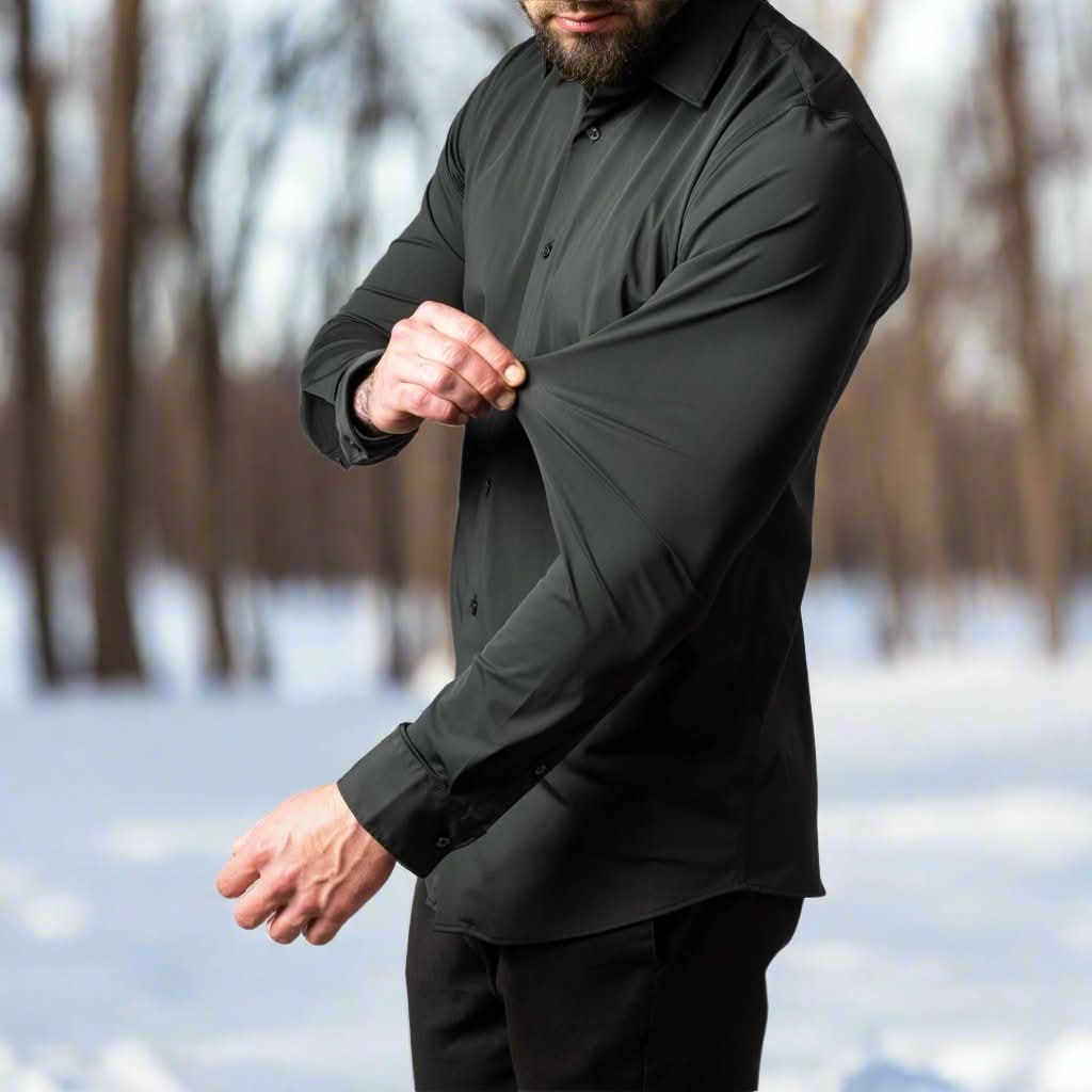 Svart stretchskjorta för herr – Slim fit, skrynkelfri & bekväm