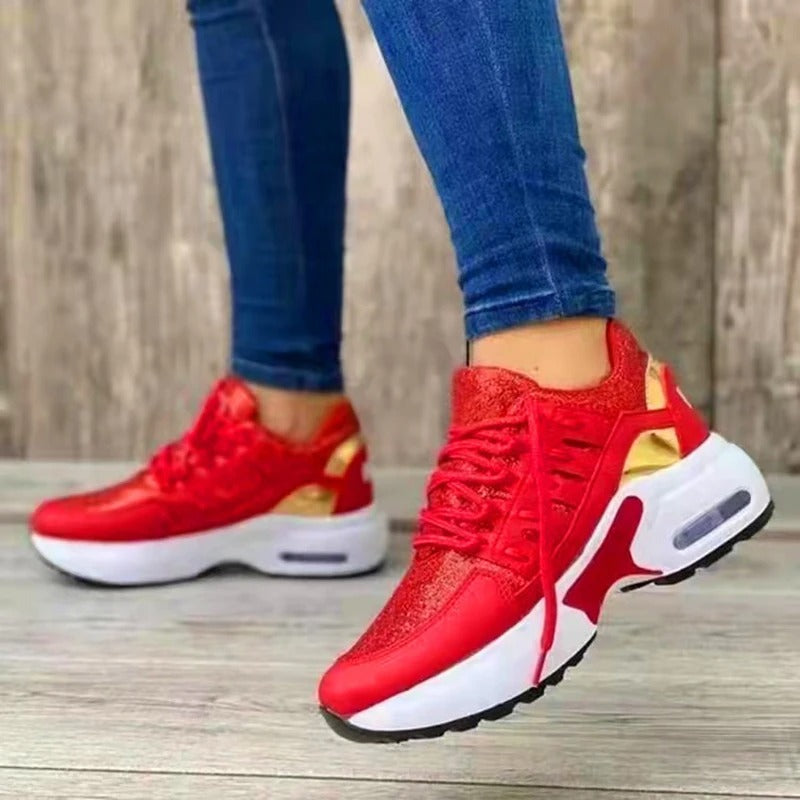 Lätta och stötdämpande sportskor för kvinnor – Grå sneakers med luftkudde och andningsbart mesh