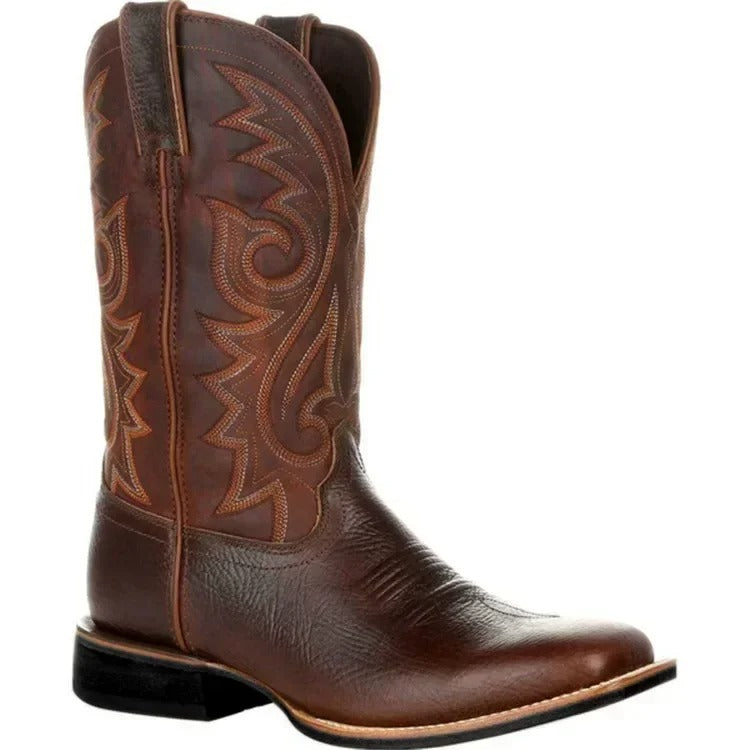 Klassiska cowboyboots för män – Handgjorda bruna läderstövlar med westernbrodyr