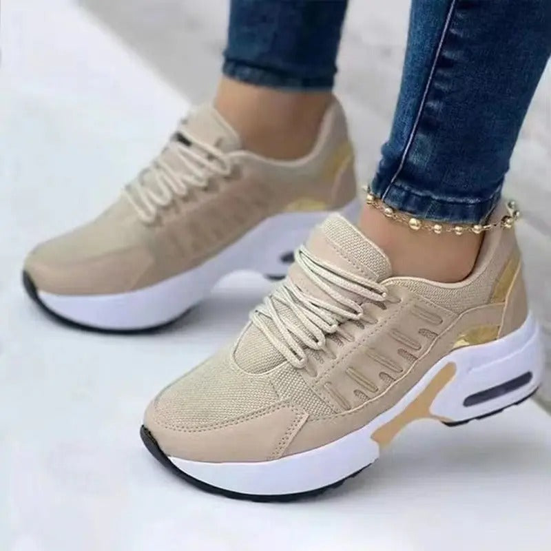 Lätta och stötdämpande sportskor för kvinnor – Grå sneakers med luftkudde och andningsbart mesh
