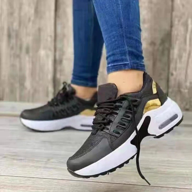 Lätta och stötdämpande sportskor för kvinnor – Grå sneakers med luftkudde och andningsbart mesh