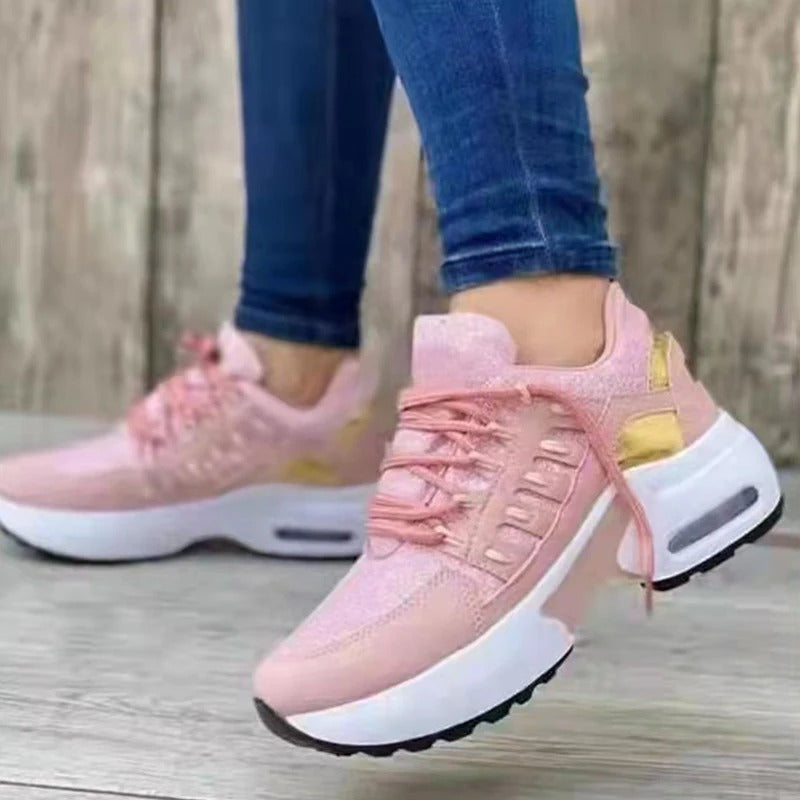 Lätta och stötdämpande sportskor för kvinnor – Grå sneakers med luftkudde och andningsbart mesh