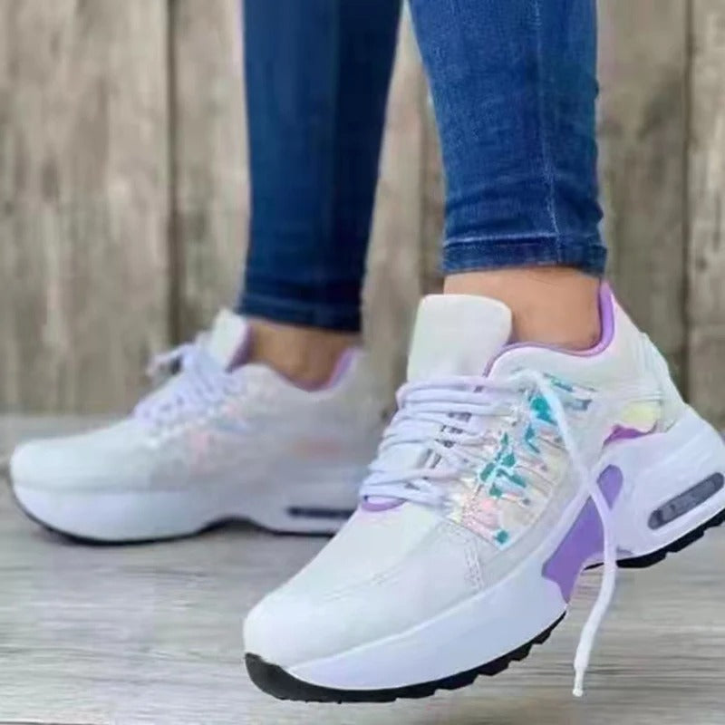 Lätta och stötdämpande sportskor för kvinnor – Grå sneakers med luftkudde och andningsbart mesh