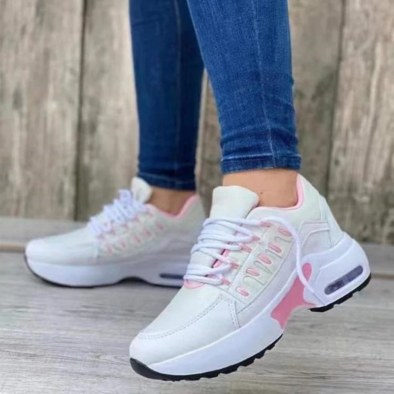 Lätta och stötdämpande sportskor för kvinnor – Grå sneakers med luftkudde och andningsbart mesh