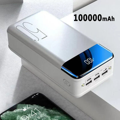 100000mAh Powerbank med Supersnabb Laddning – Perfekt för Resor, Camping och Nödsituationer