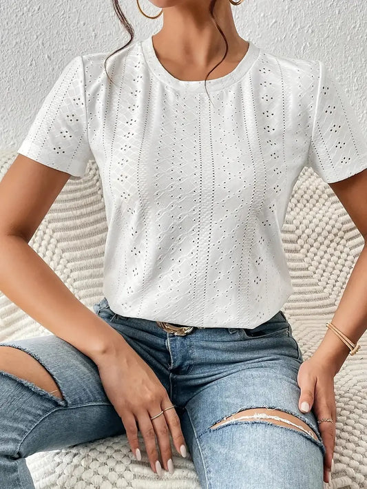 Dam T-shirt med Rund Hals – Avslappnad Passform i 100% Bomull | Perfekt för Vardag & Sommar